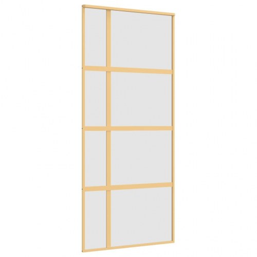 Skydedør 90×205 cm - matteret sikkerhedsglas og aluminiumsramme, gylden