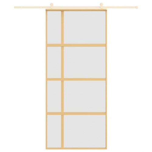 Skydedør 90×205 cm - matteret sikkerhedsglas og aluminiumsramme, gylden