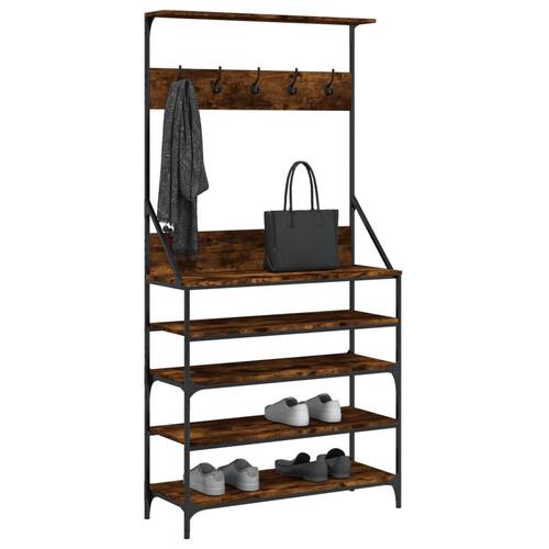 Tøjstativ med skoopbevaring 90x34x184 cm røget egetræsfarve