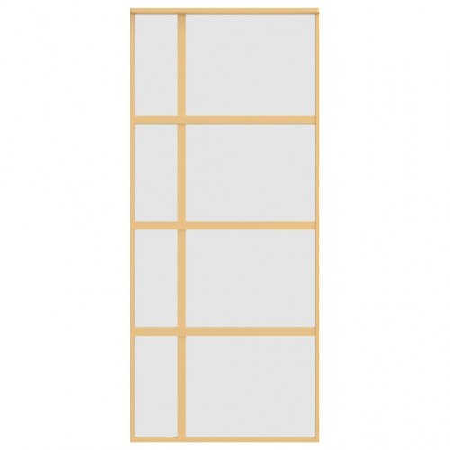Skydedør 90×205 cm - matteret sikkerhedsglas og aluminiumsramme, gylden