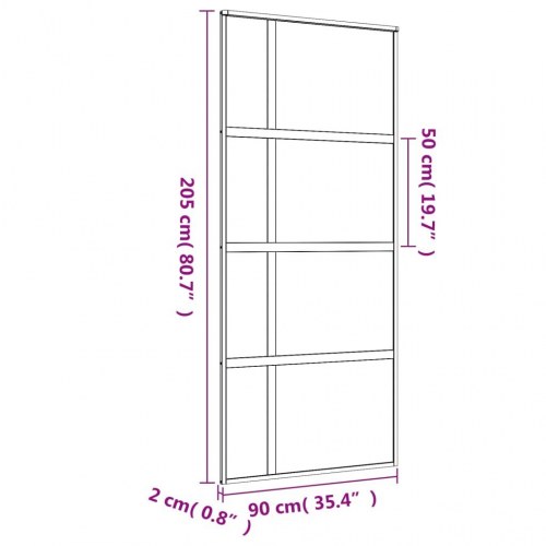 Skydedør 90×205 cm - matteret sikkerhedsglas og aluminiumsramme, gylden