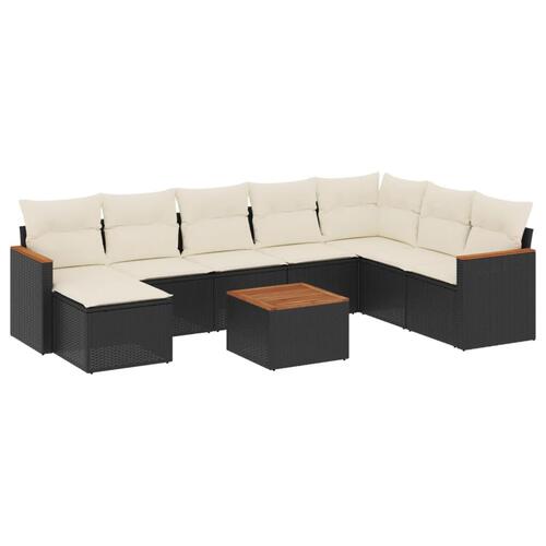 Sofasæt til haven 9 dele med hynder polyrattan sort