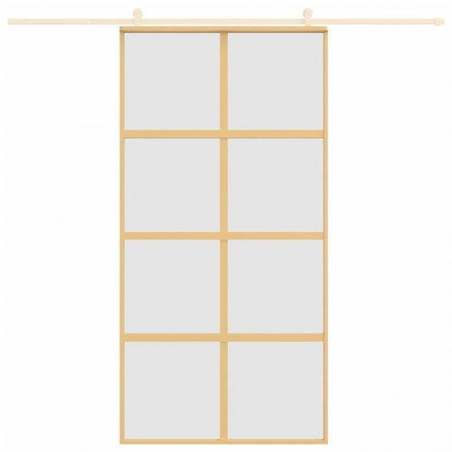 Skydedør 102,5×205 cm - matteret sikkerhedsglas, aluminium i gylden