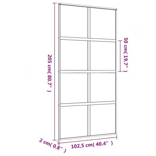 Skydedør 102,5×205 cm - matteret sikkerhedsglas, aluminium i gylden