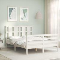 Sengeramme med sengegavl 140x200 cm massivt træ hvid