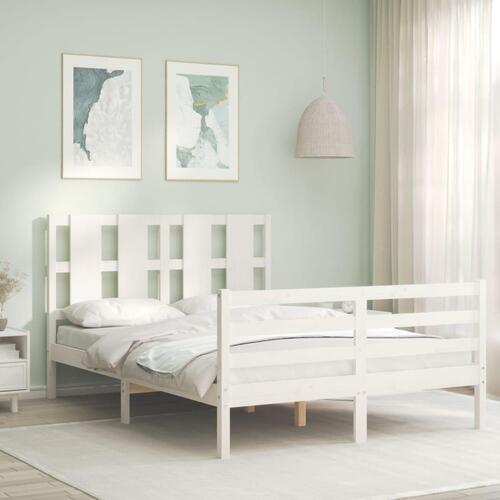 Sengeramme med sengegavl 140x200 cm massivt træ hvid