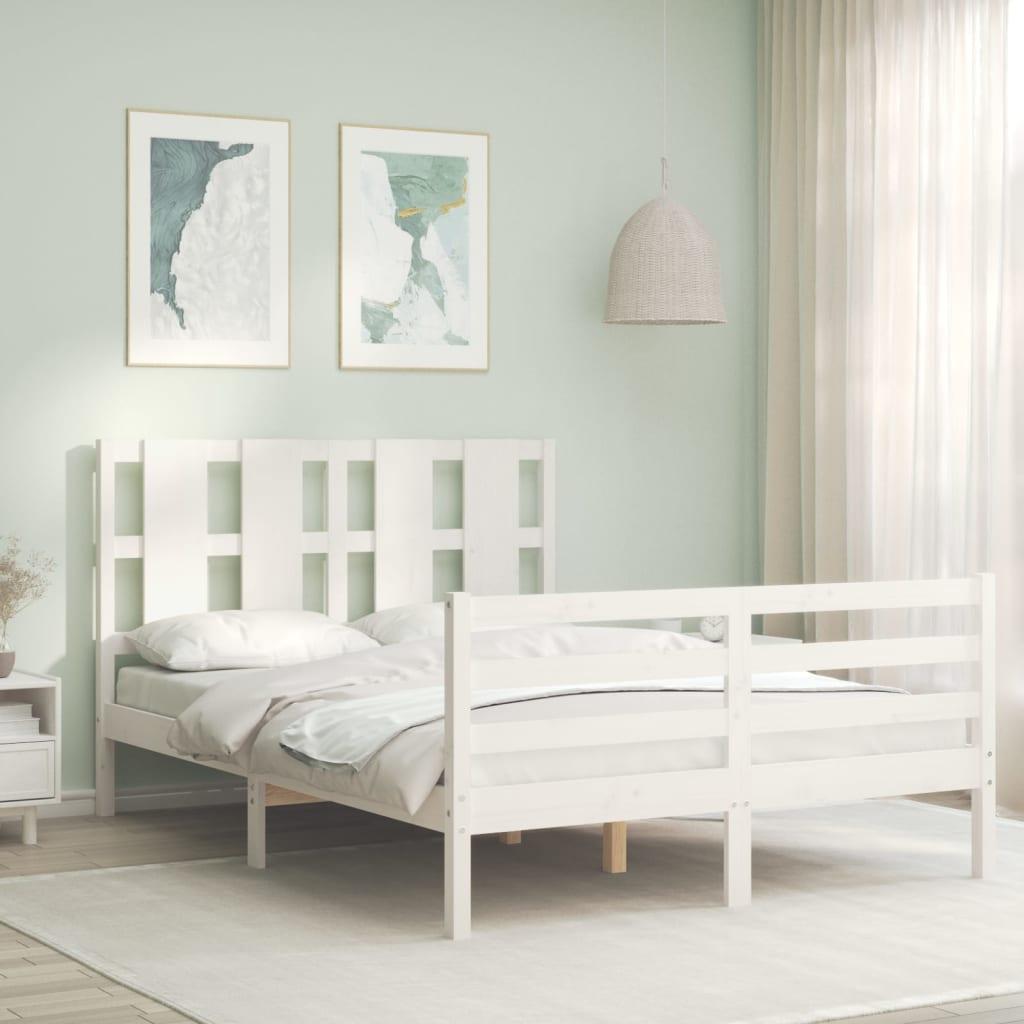 Sengeramme med sengegavl 140x200 cm massivt træ hvid