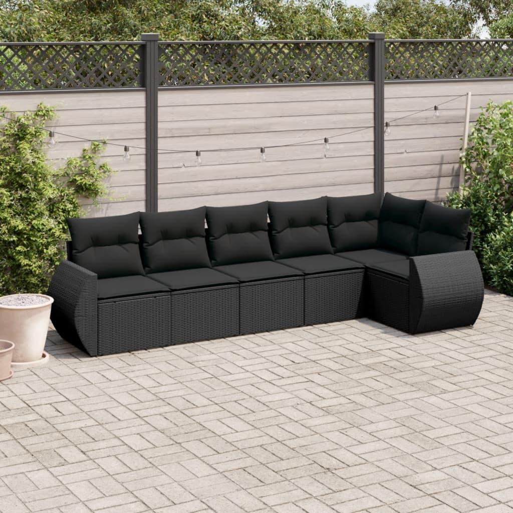 Sofasæt til haven 6 dele med hynder polyrattan sort
