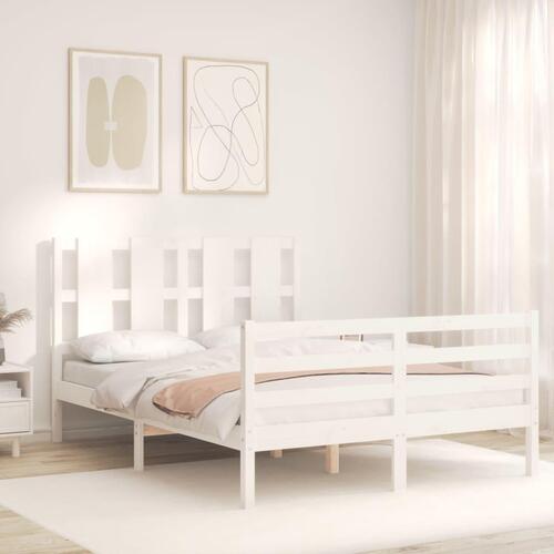 Sengeramme med sengegavl 140x200 cm massivt træ hvid