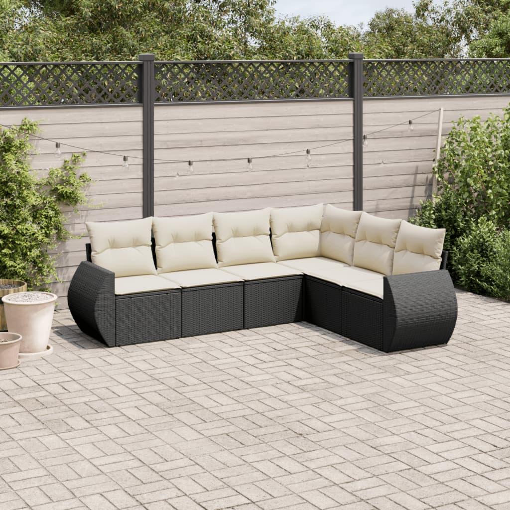 Sofasæt til haven 6 dele med hynder polyrattan sort