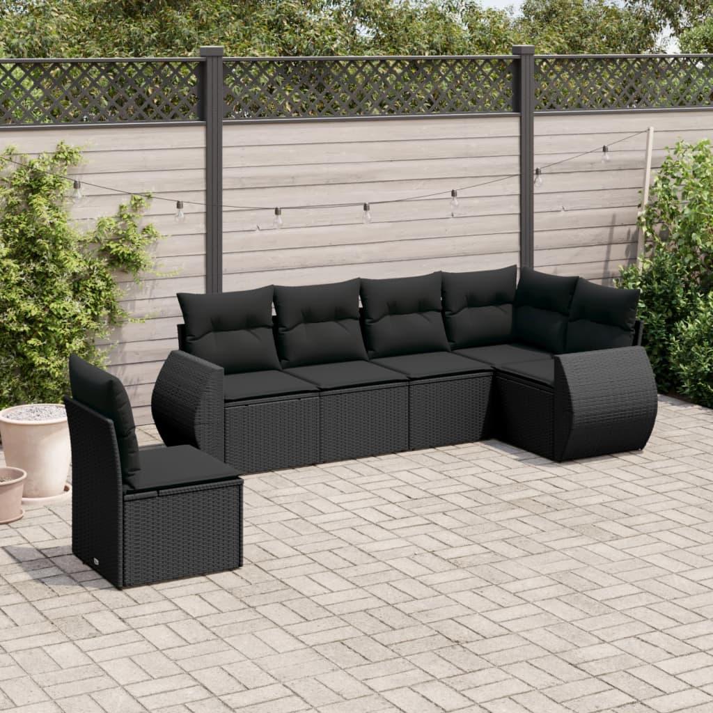 Sofasæt til haven 6 dele med hynder polyrattan sort