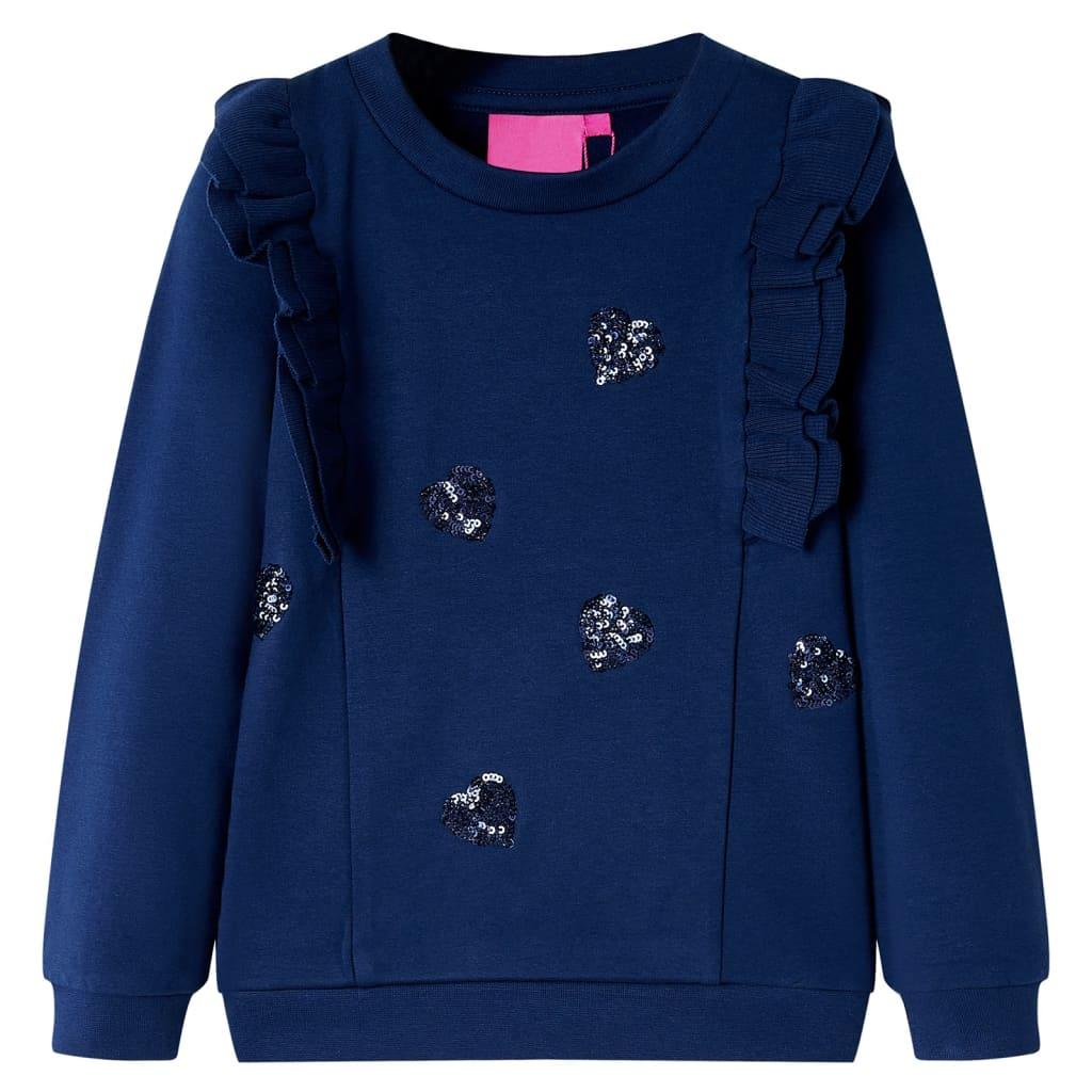 Sweatshirt til børn str. 128 - marineblå med hjerter og flæser billede
