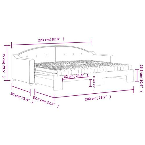 Daybed med udtræk og madras 80x200 cm stof mørkegrå