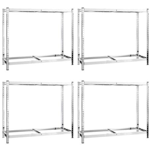 Dækreoler 4 stk. med 2 hylder 110x40x110 cm stål sølvfarvet