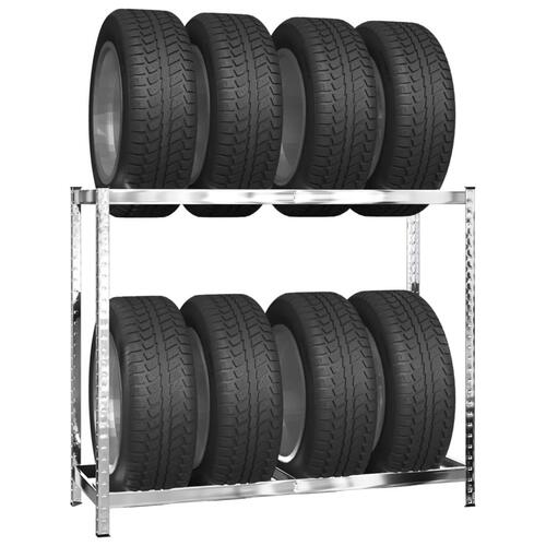 Dækreoler 4 stk. med 2 hylder 110x40x110 cm stål sølvfarvet