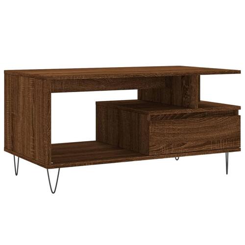 Sofabord 90x49x45 cm konstrueret træ brun egetræsfarve