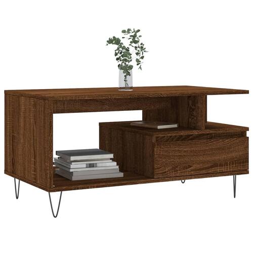 Sofabord 90x49x45 cm konstrueret træ brun egetræsfarve