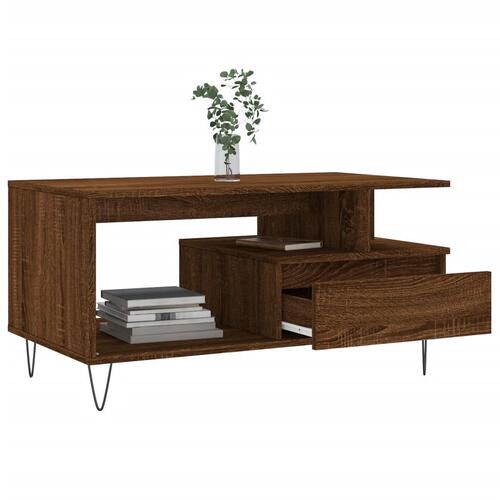 Sofabord 90x49x45 cm konstrueret træ brun egetræsfarve