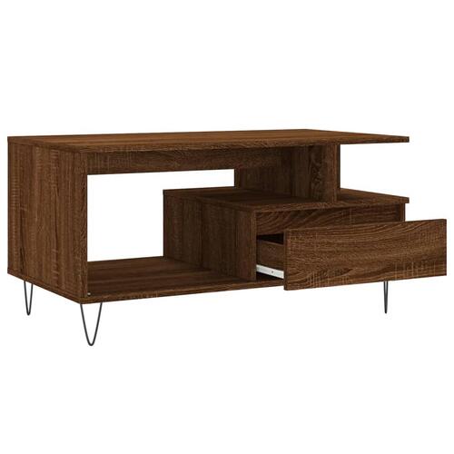Sofabord 90x49x45 cm konstrueret træ brun egetræsfarve