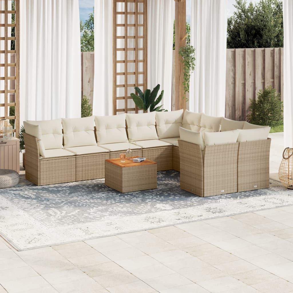 Sofasæt til haven 10 dele med hynder polyrattan beige