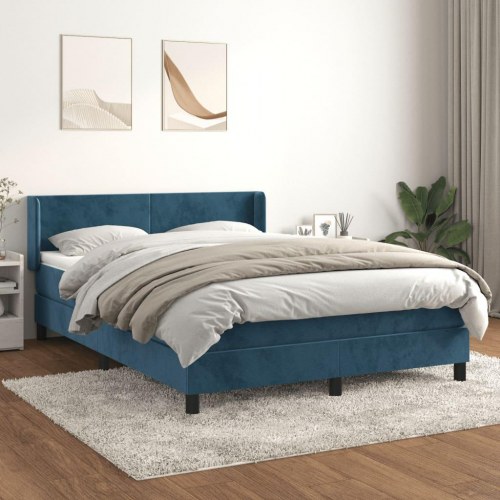 Kontinentalseng med madras 140×190 cm - fløjl, mørkeblå