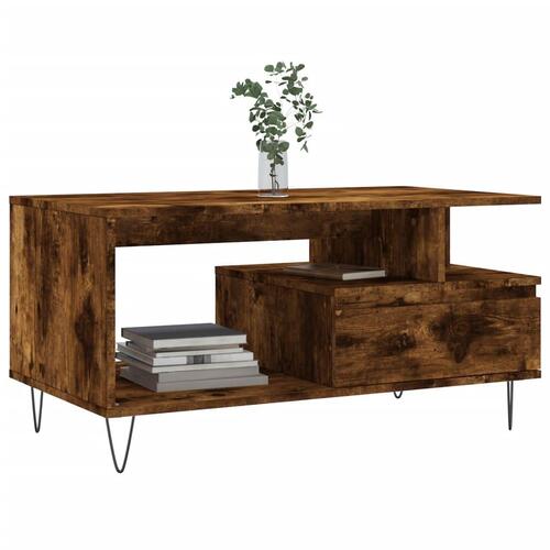 Sofabord 90x49x45 cm konstrueret træ røget egetræsfarve