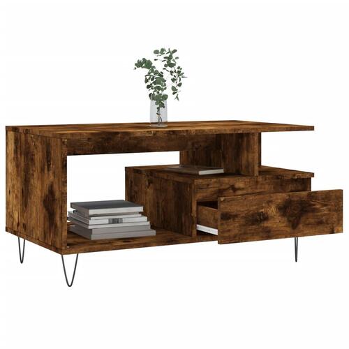 Sofabord 90x49x45 cm konstrueret træ røget egetræsfarve