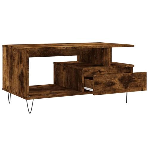 Sofabord 90x49x45 cm konstrueret træ røget egetræsfarve