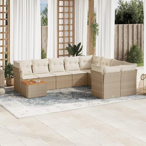 Sofasæt til haven 10 dele med hynder polyrattan beige