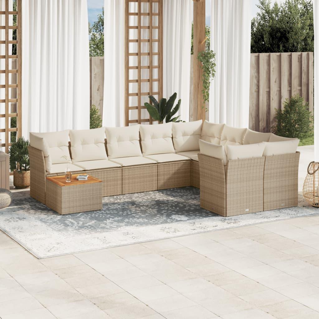 Sofasæt til haven 10 dele med hynder polyrattan beige