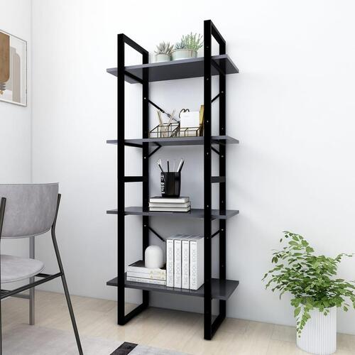 Bogreol med 4 hylder 60x30x140 cm konstrueret træ grå