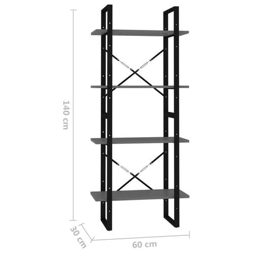 Bogreol med 4 hylder 60x30x140 cm konstrueret træ grå
