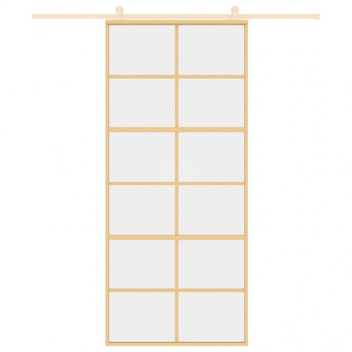 Skydedør 90×205 cm - klart sikkerhedsglas og aluminium, guldfarvet