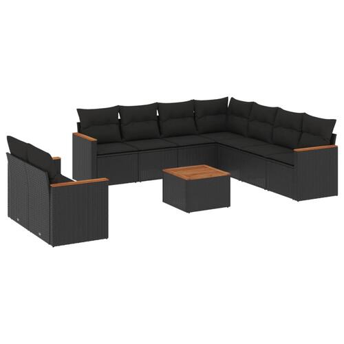 Sofasæt til haven 10 dele med hynder polyrattan sort