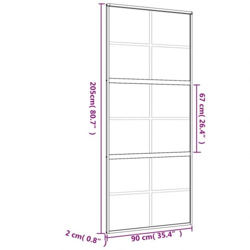 Skydedør 90×205 cm - klart sikkerhedsglas og aluminium, guldfarvet