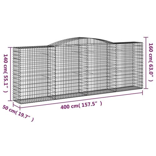 Buede gabionkurve 8 stk. 400x50x140/160 cm galvaniseret jern