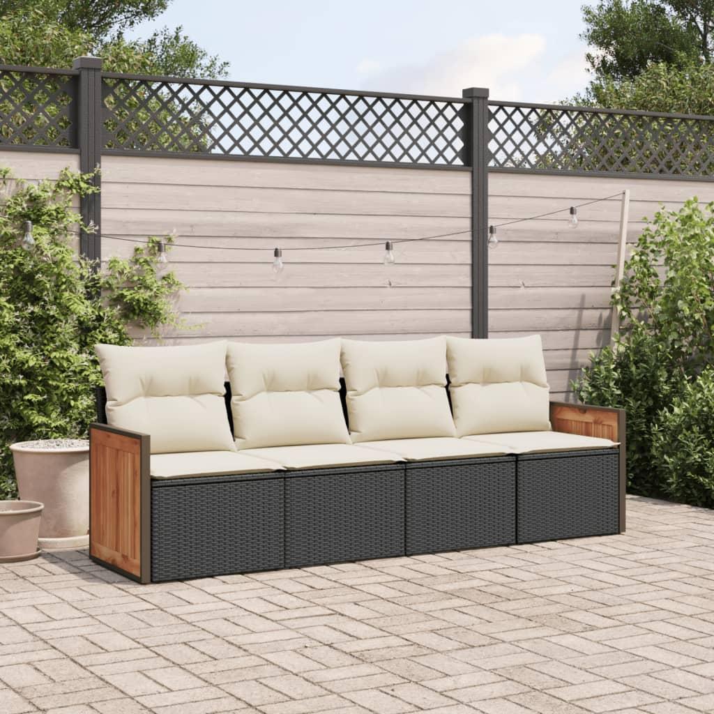 Sofasæt til haven 4 dele med hynder polyrattan sort