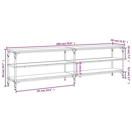 Tv-bord 180x30x50 cm konstrueret træ og metal sonoma-eg