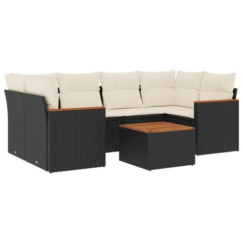Sofasæt til haven 7 dele med hynder polyrattan sort