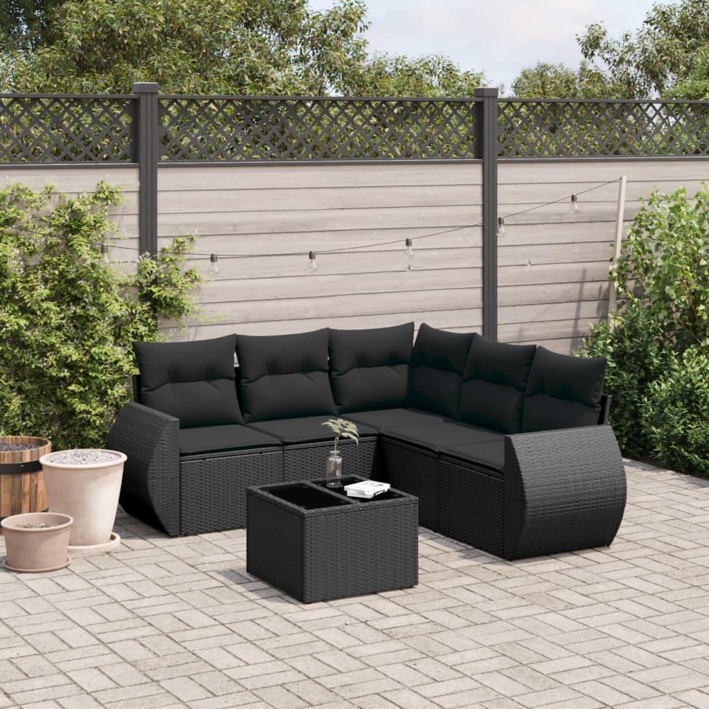 Sofasæt til haven 6 dele med hynder polyrattan sort