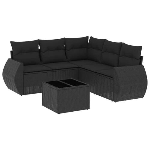 Sofasæt til haven 6 dele med hynder polyrattan sort