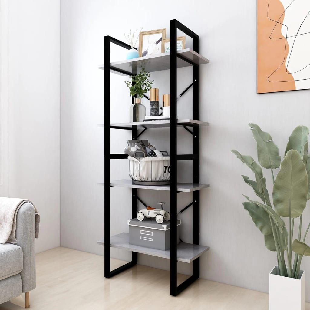 Bogreol med 4 hylder 60x30x140 cm spånplade betongrå