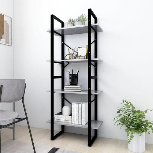 Bogreol med 4 hylder 60x30x140 cm konstrueret træ betongrå