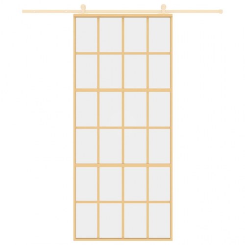 Skydedør 90×205 cm - klart sikkerhedsglas og aluminium, guldfarvet