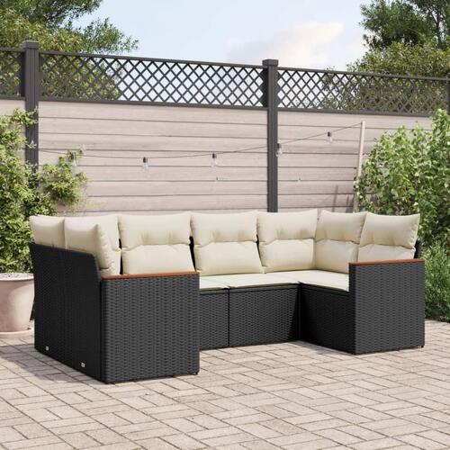 Sofasæt til haven 6 dele med hynder polyrattan sort