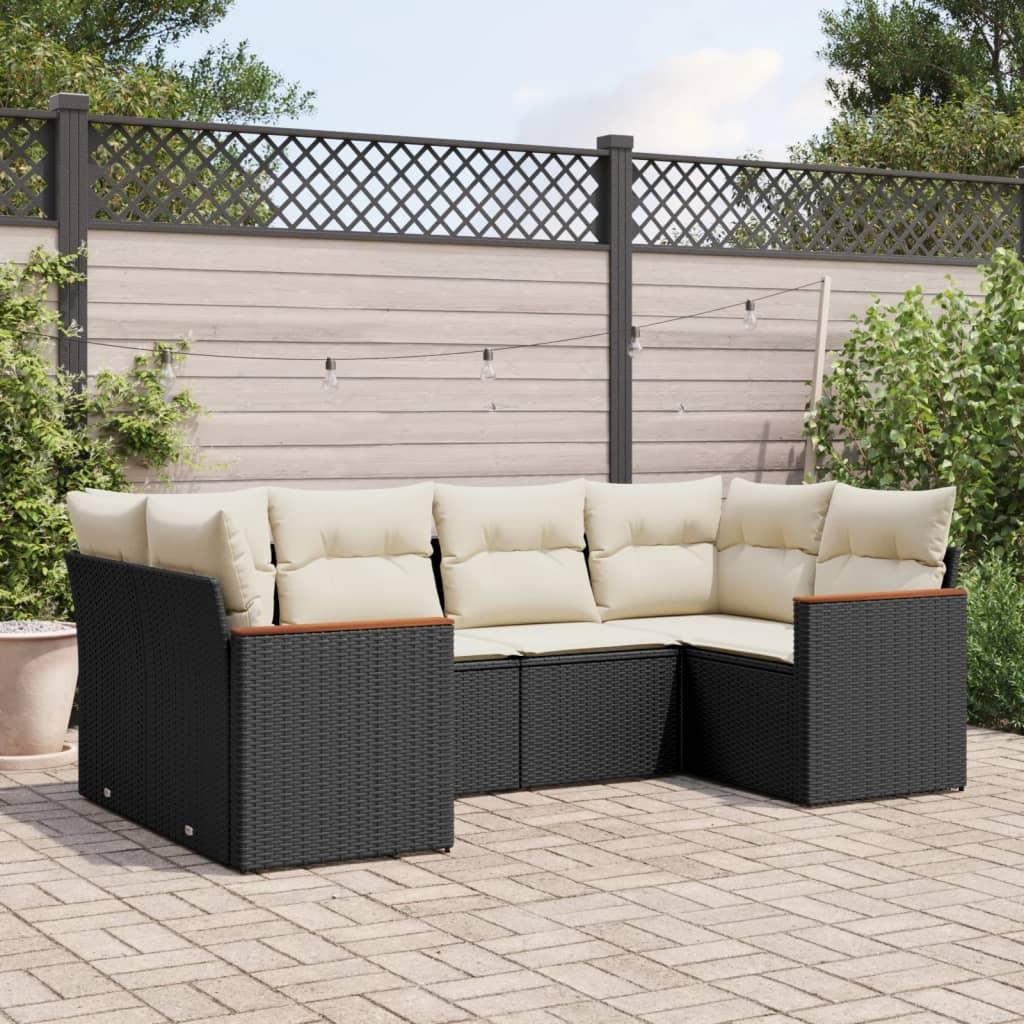 Sofasæt til haven 6 dele med hynder polyrattan sort
