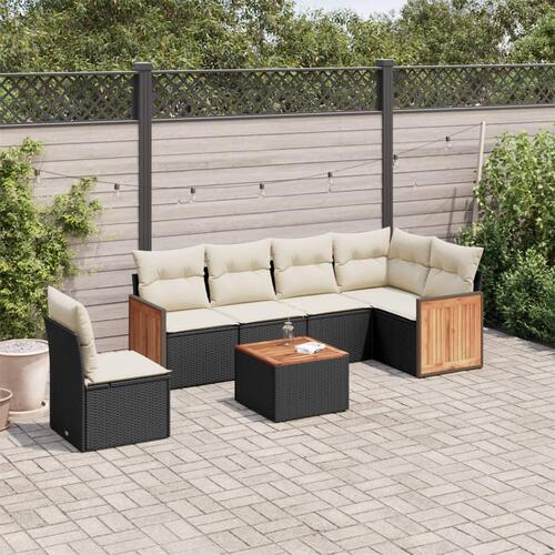 Sofasæt til haven 7 dele med hynder polyrattan sort
