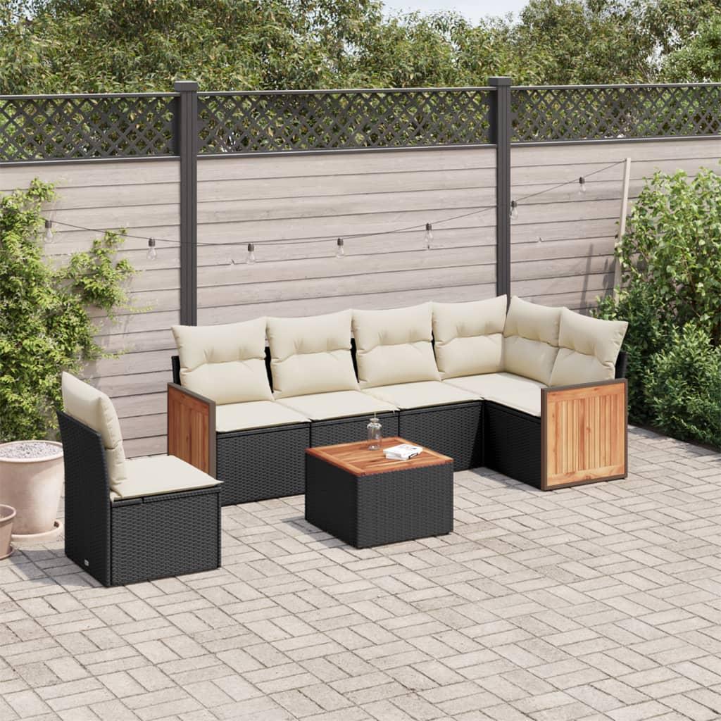 Sofasæt til haven 7 dele med hynder polyrattan sort