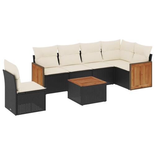 Sofasæt til haven 7 dele med hynder polyrattan sort