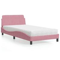 Seng med madras 100x200 cm velour lyserød